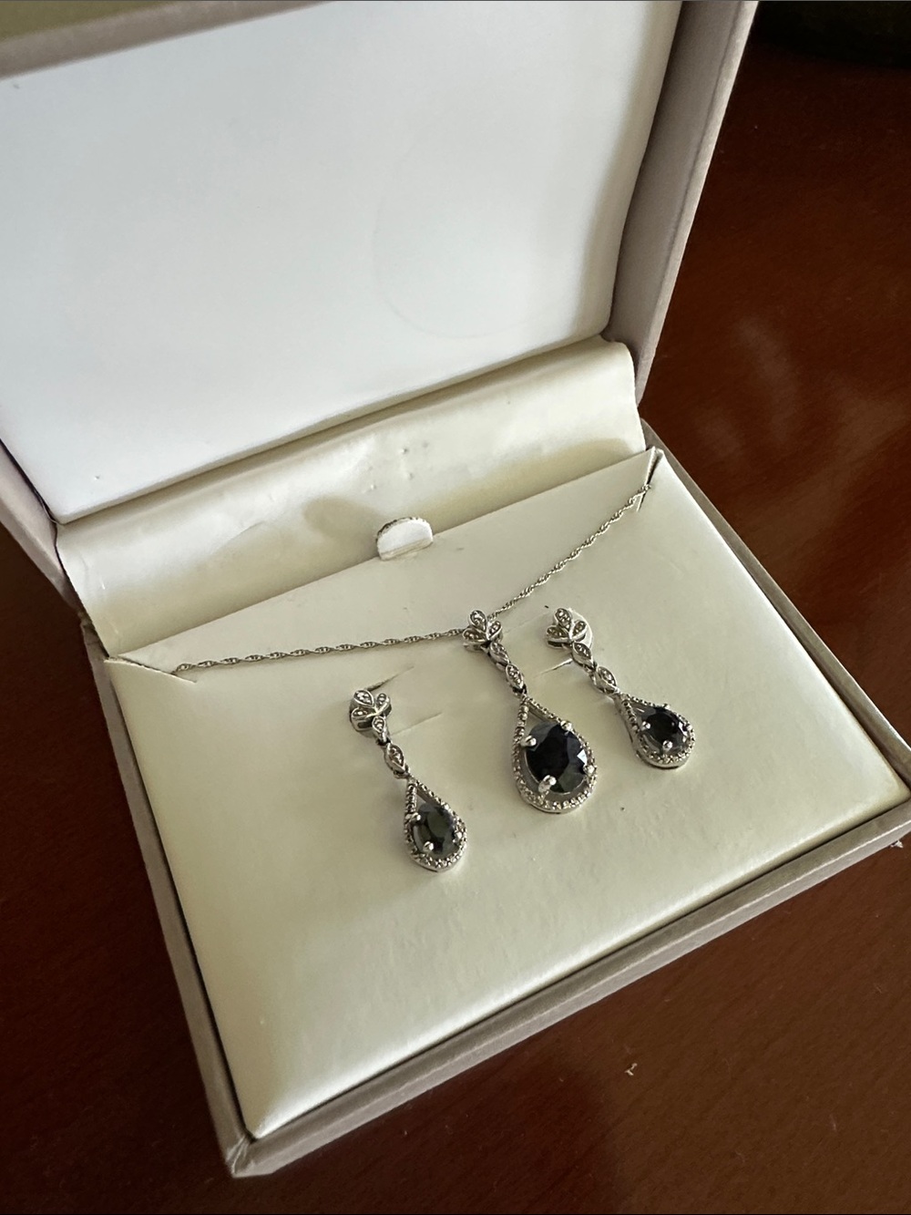 Sterling & Genuine Sapphire Teardrop Necklace & Earring Set